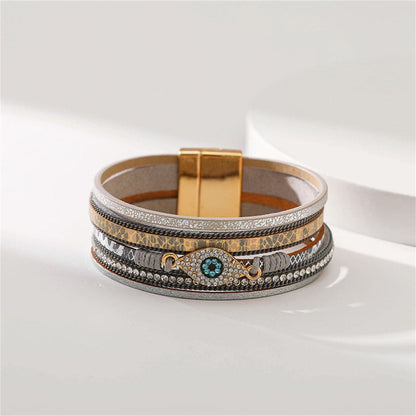 Pink Polystyrene and Cubic Zirconia 18K Gold-Plated Eye Layered Bracelet, gold bracelet for women, detail close-up