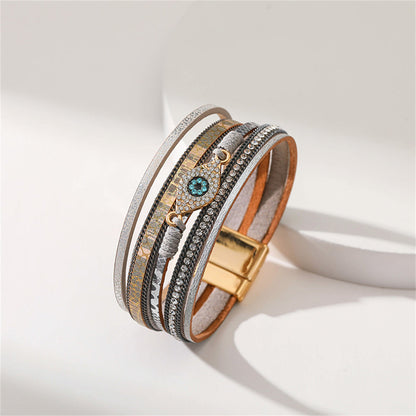 Pink Polystyrene and Cubic Zirconia 18K Gold-Plated Eye Layered Bracelet, gold bracelet for women, lifestyle look
