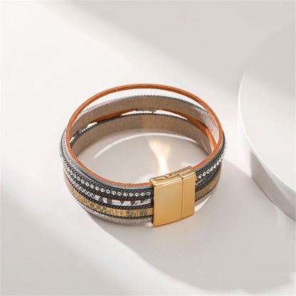 Pink Polystyrene and Cubic Zirconia 18K Gold-Plated Eye Layered Bracelet, gold bracelet for women, styled look