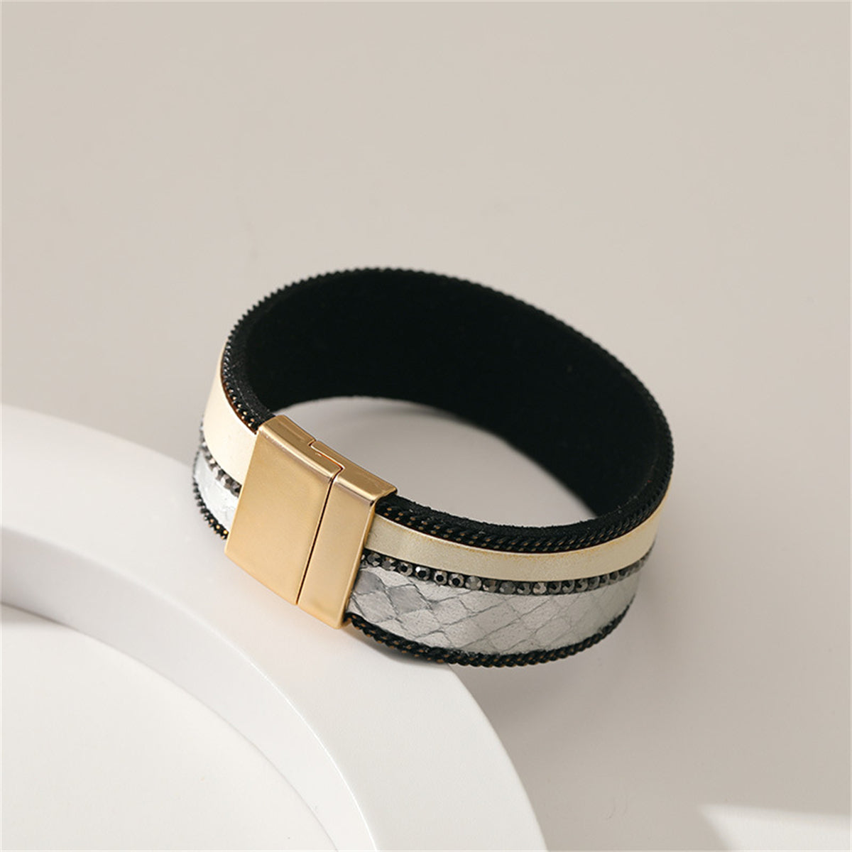White Polystyrene & Cubic Zirconia 18K Gold-Plated Patchwork Bracelet