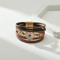 Brown Polystyrene & Resin 18K Gold-Plated Evil Eye Hear Layered Bracelet