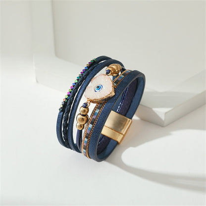 Navy Polystyrene and White Resin 18K Gold-Plated Evil Eye Hear Layered Bracelet, gold bracelet for women, lifestyle look