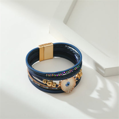 Navy Polystyrene and White Resin 18K Gold-Plated Evil Eye Hear Layered Bracelet, gold bracelet for women, side view