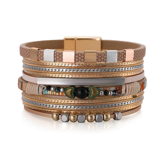 Beige and Two Tone Layered Beaded Bracelet, bracelet for women, botanical inspired, front view