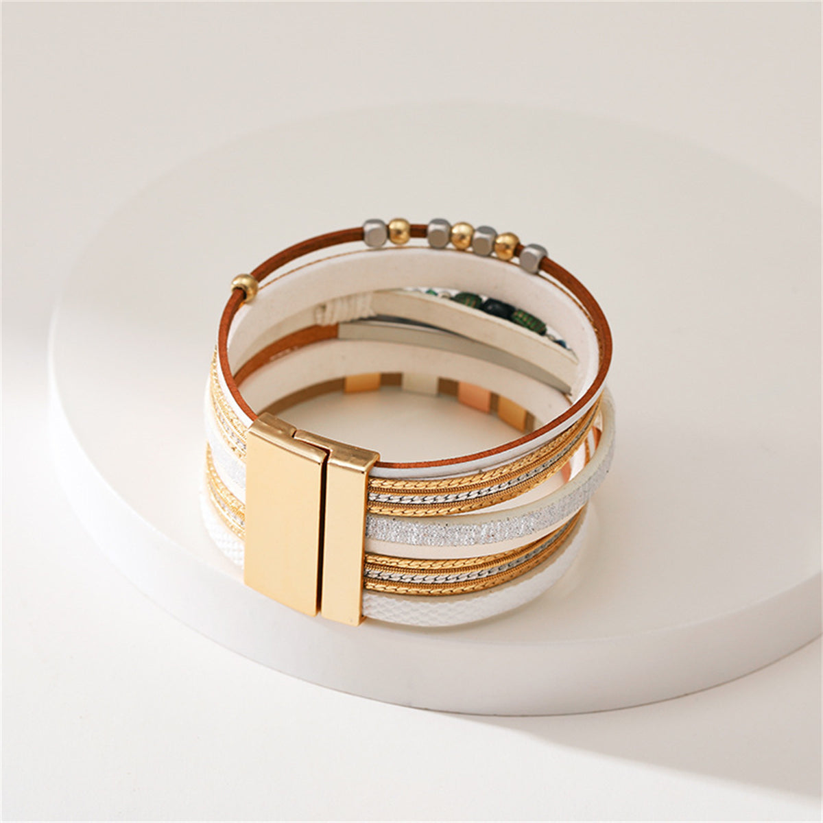 White Polystyrene & Two Tone Layered Beaded Bracelet