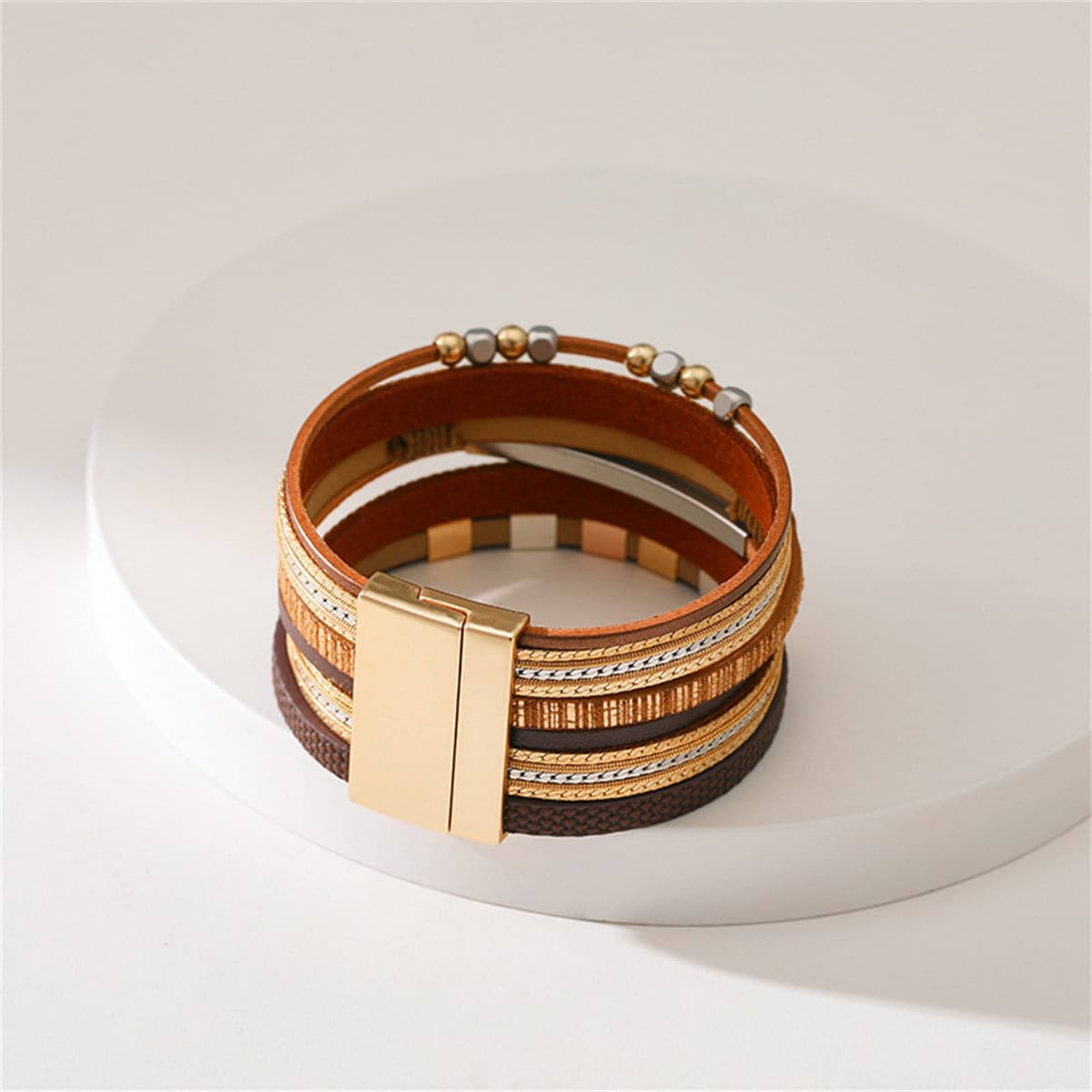 Brown Polystyrene & 18K Gold-Plated Layered Beaded Bracelet