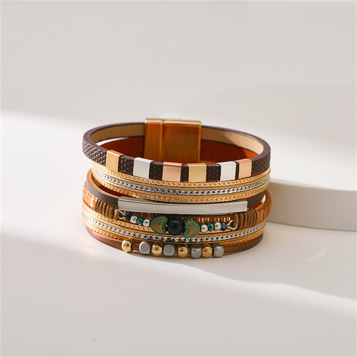Brown Polystyrene & 18K Gold-Plated Layered Beaded Bracelet