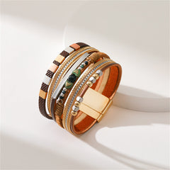 Brown Polystyrene & 18K Gold-Plated Layered Beaded Bracelet