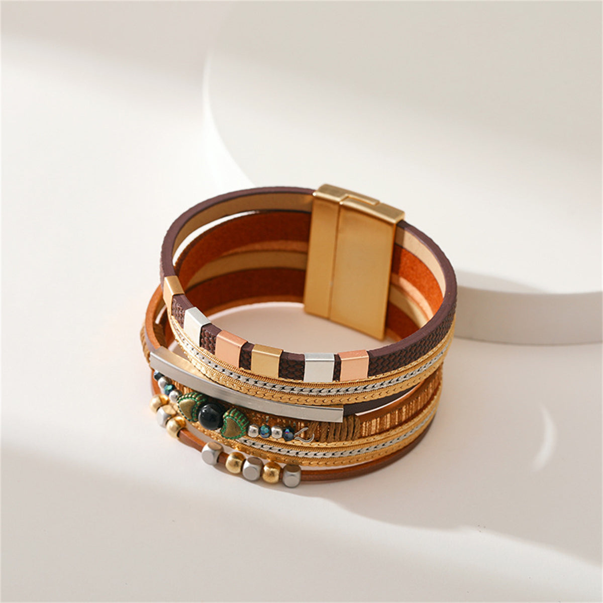 Brown Polystyrene & 18K Gold-Plated Layered Beaded Bracelet