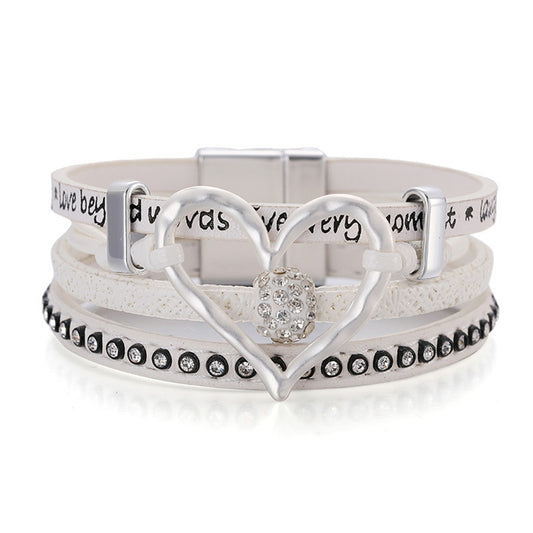 White and Cubic Zirconia 'Love' Heart Layered Bracelet, bracelet for women, everyday style, front view