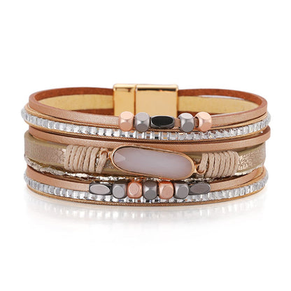Champagne Polystyrene and Crystal 18K Gold-Plated Layered Bracelet, gold bracelet for women, front view