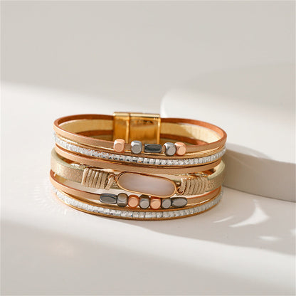 Champagne Polystyrene and Crystal 18K Gold-Plated Layered Bracelet, gold bracelet for women, lifestyle look