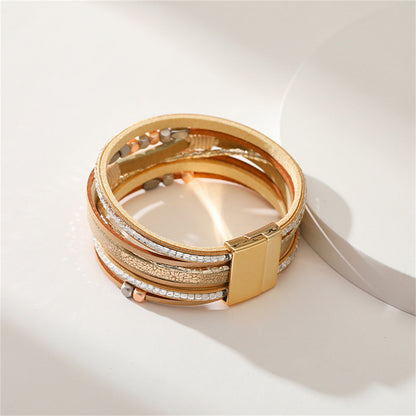 Champagne Polystyrene and Crystal 18K Gold-Plated Layered Bracelet, gold bracelet for women, styled look