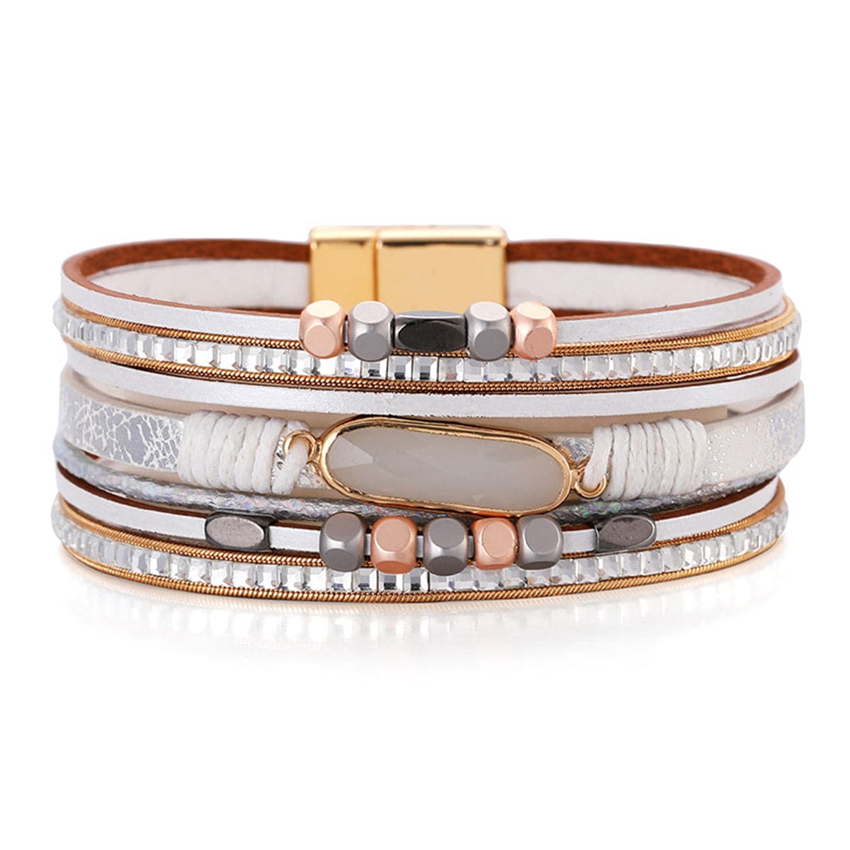 Crystal and Blush Polystyrene 18K Gold-Plated Multistrand Bracelet, gold bracelet for women, elegant gift for her, front view
