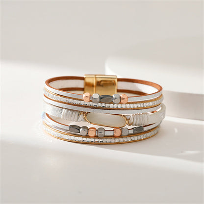 Crystal and Blush Polystyrene 18K Gold-Plated Multistrand Bracelet, gold bracelet for women, lifestyle look