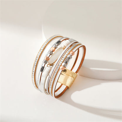 Crystal and Blush Polystyrene 18K Gold-Plated Multistrand Bracelet, gold bracelet for women, detail close-up