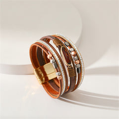 Crystal & Brown Polystyrene 18K Gold-Plated Multistrand Bracelet