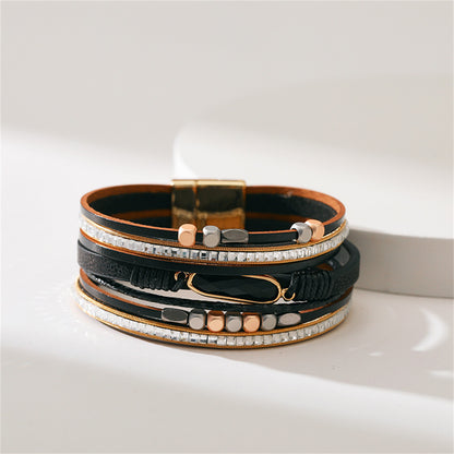 Crystal and Black Multistrand Bracelet, bracelet for women, botanical inspired, styled look