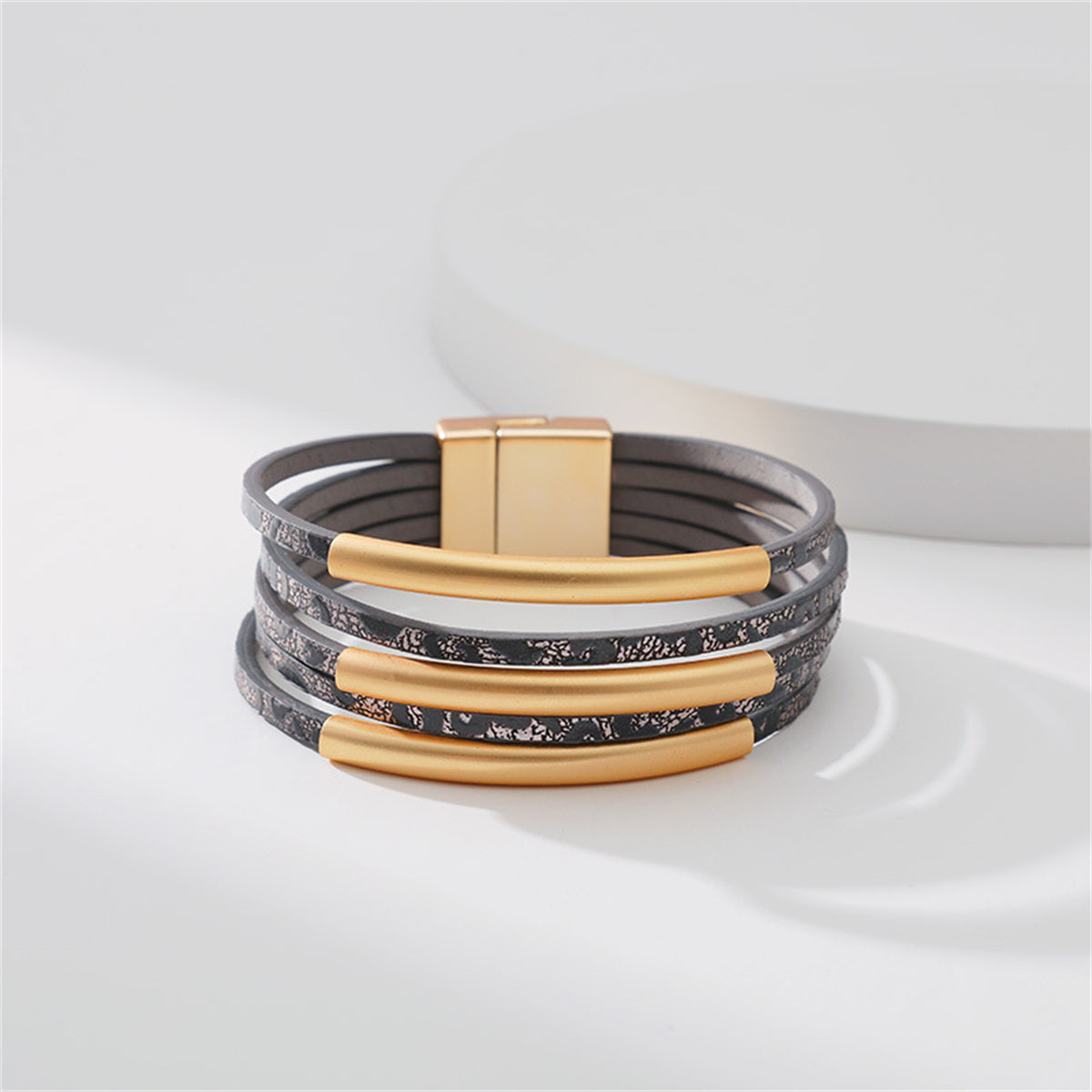 Black Polystyrene and 18K Gold-Plated Leopard Bar Multistrand Cuff, gold bracelet for women, lifestyle look