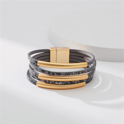 Black Polystyrene and 18K Gold-Plated Leopard Bar Multistrand Cuff, gold bracelet for women, lifestyle look