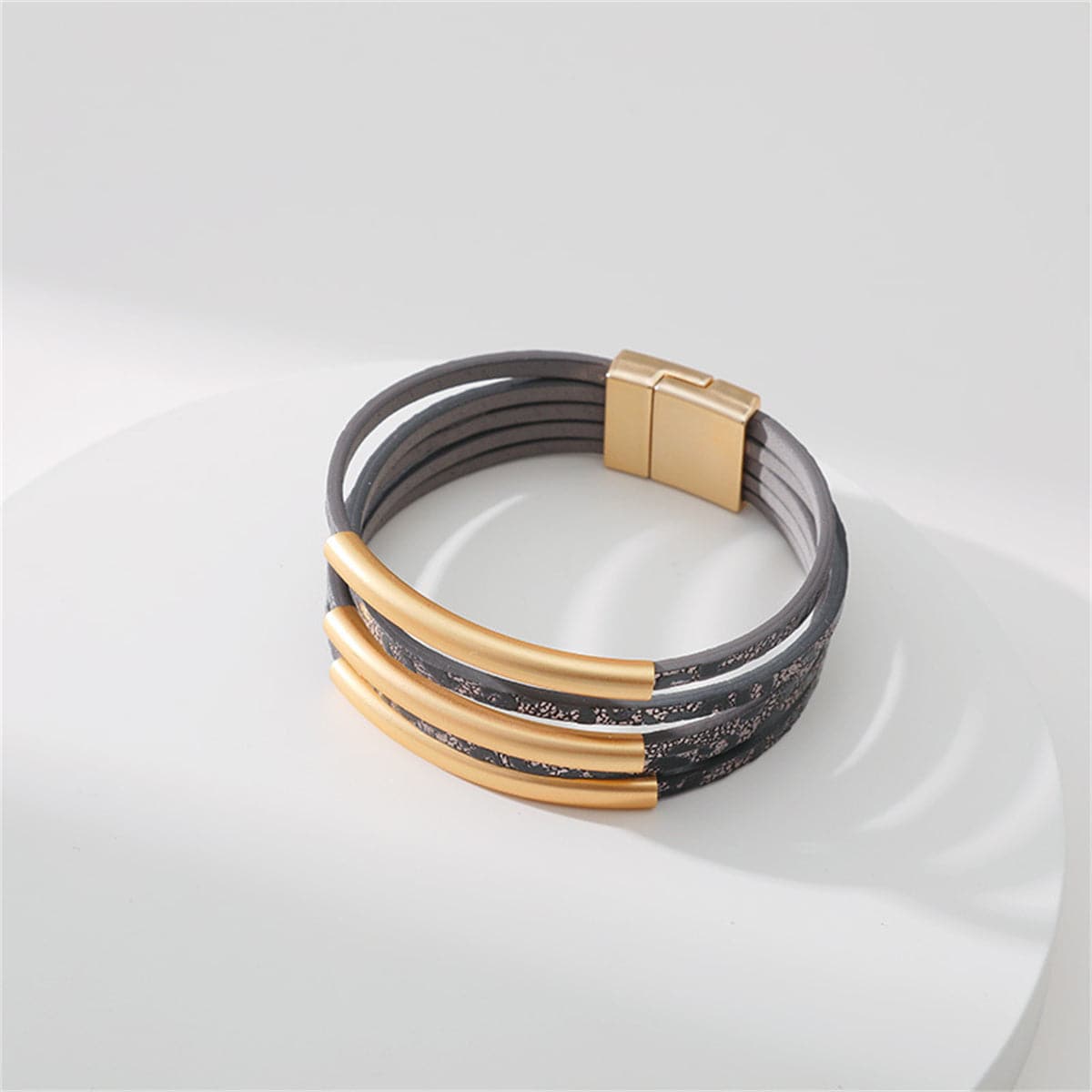 Black Polystyrene and 18K Gold-Plated Leopard Bar Multistrand Cuff, gold bracelet for women, elegant gift for her, side view