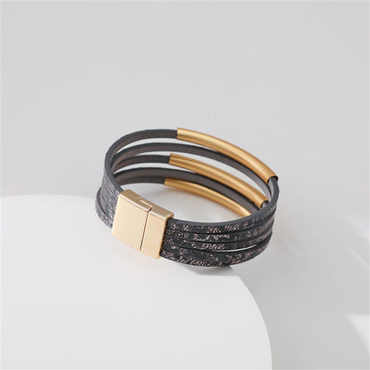 Black Polystyrene and 18K Gold-Plated Leopard Bar Multistrand Cuff, gold bracelet for women, detail close-up