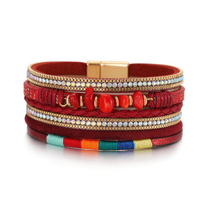 Red Polystyrene and Resin Layered Bracelet, bracelet for women, botanical inspired, front view