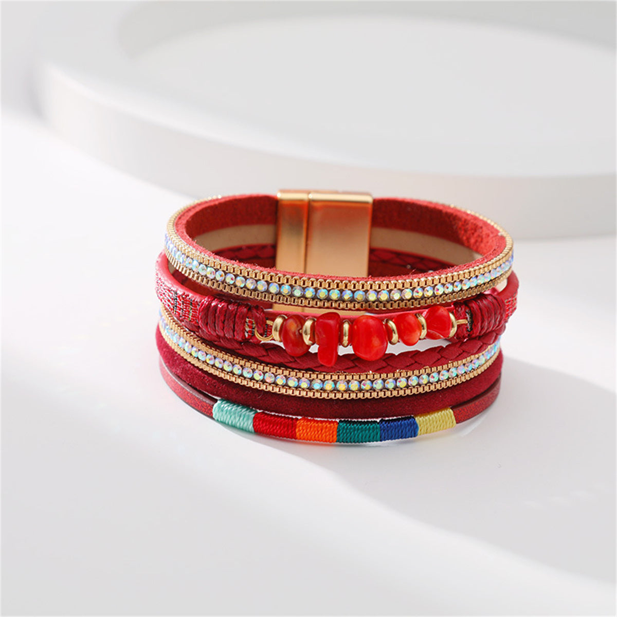 Red Polystyrene and Resin Layered Bracelet, bracelet for women, botanical inspired, lifestyle look