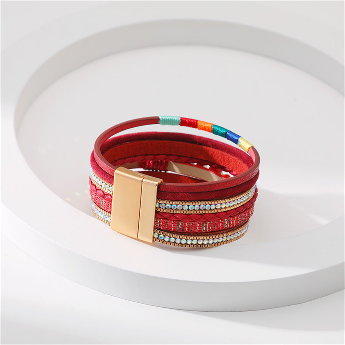 Red Polystyrene and Resin Layered Bracelet, bracelet for women, botanical inspired, side view