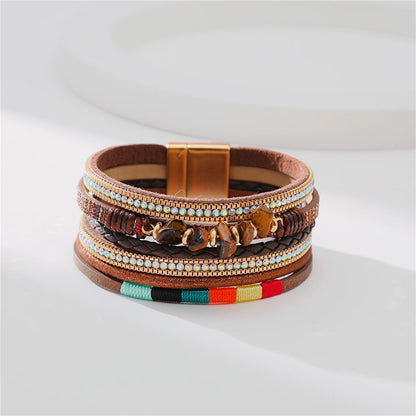 Cubic Zirconia and Brown Polystyrene 18K Gold-Plated Stacked Bracelet, gold bracelet for women, lifestyle look