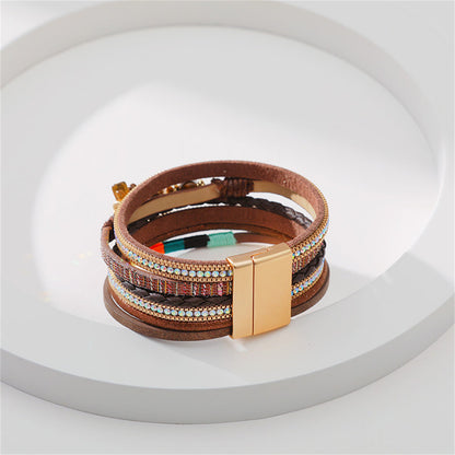 Cubic Zirconia and Brown Polystyrene 18K Gold-Plated Stacked Bracelet, gold bracelet for women, everyday style, styled look