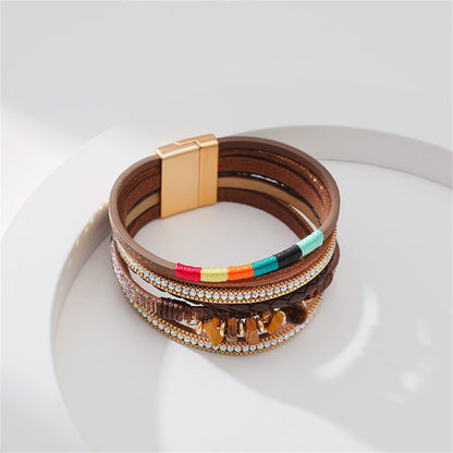 Cubic Zirconia and Brown Polystyrene 18K Gold-Plated Stacked Bracelet, gold bracelet for women, detail close-up