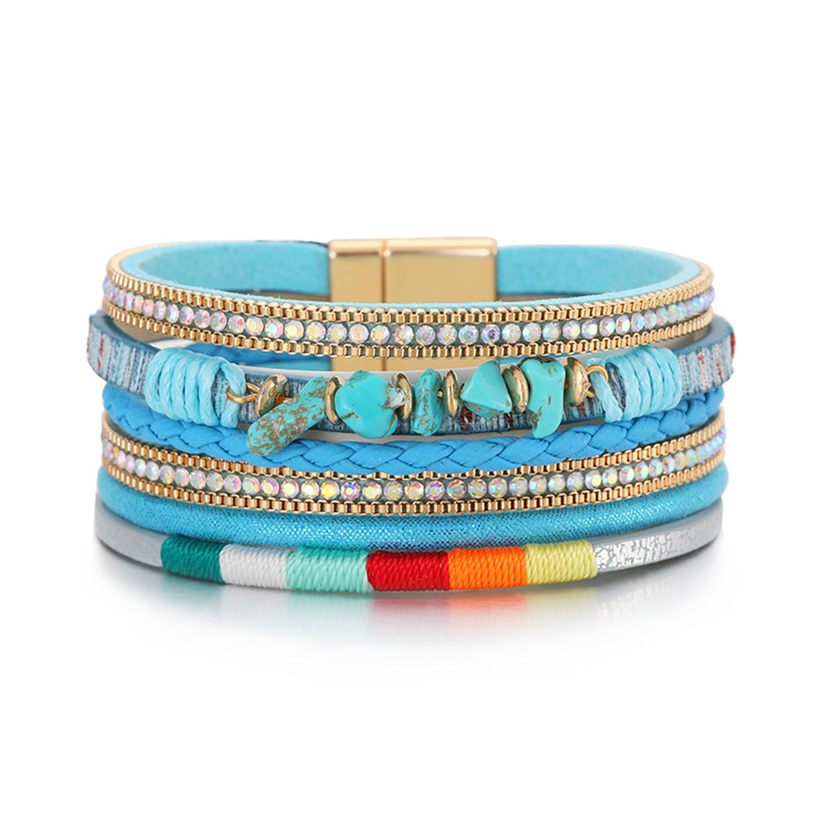 Blue Polystyrene and Turquoise Layered Bracelet, bracelet for women, vintage-inspired design, front view