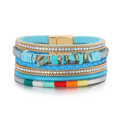 Blue Polystyrene and Turquoise Layered Bracelet, bracelet for women, vintage-inspired design, front view