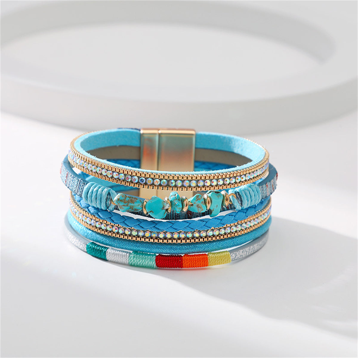 Blue Polystyrene and Turquoise Layered Bracelet, bracelet for women, vintage-inspired design, lifestyle look