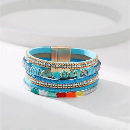 Blue Polystyrene and Turquoise Layered Bracelet, bracelet for women, vintage-inspired design, lifestyle look