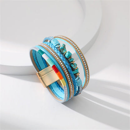 Blue Polystyrene and Turquoise Layered Bracelet, bracelet for women, vintage-inspired design, styled look