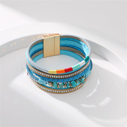 Blue Polystyrene and Turquoise Layered Bracelet, bracelet for women, vintage-inspired design, side view