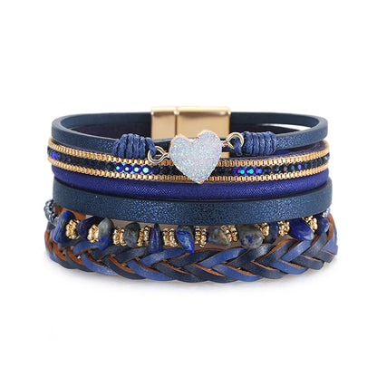 Turquoise and Navy Polystyrene 18K Gold-Plated Layered Bracelet, gold bracelet for women, botanical inspired, front view