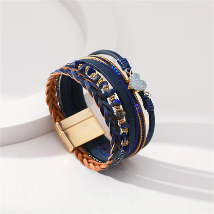 Turquoise and Navy Polystyrene 18K Gold-Plated Layered Bracelet, gold bracelet for women, botanical inspired, side view