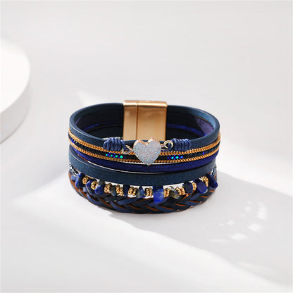 Turquoise and Navy Polystyrene 18K Gold-Plated Layered Bracelet, gold bracelet for women, botanical inspired, detail close-up