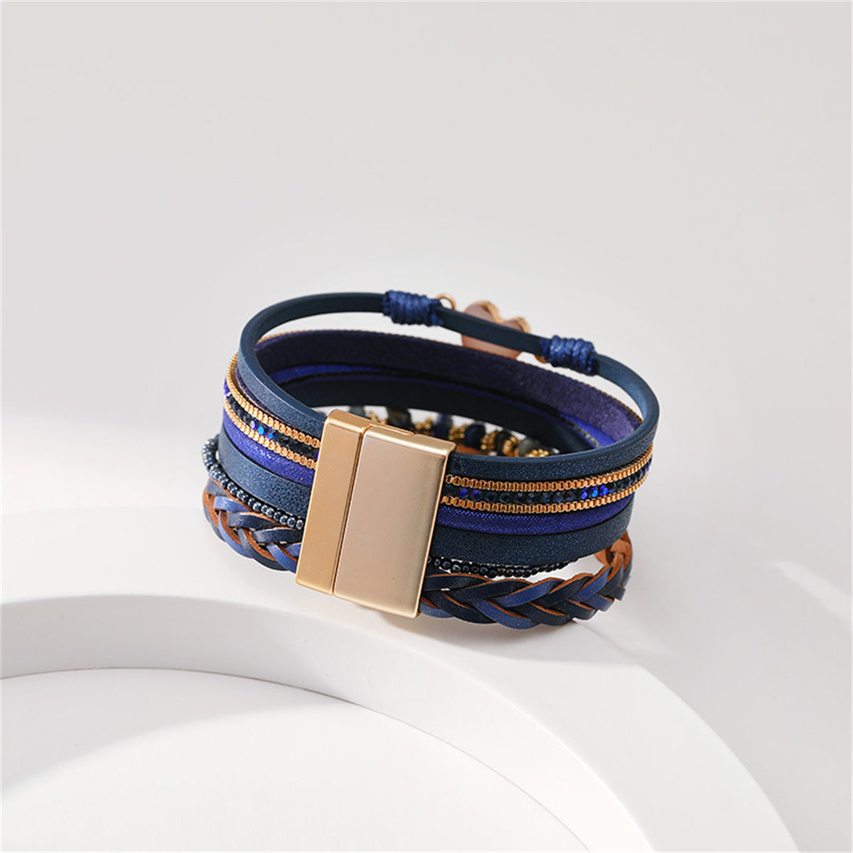 Turquoise and Navy Polystyrene 18K Gold-Plated Layered Bracelet, gold bracelet for women, botanical inspired, styled look
