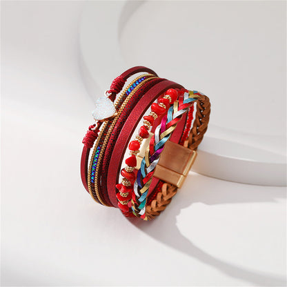 Red Polystyrene and Cubic Zirconia Heart Layered Bracelet, bracelet for women, dainty minimalist design, lifestyle look