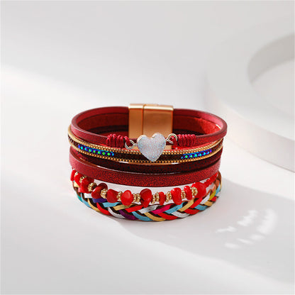Red Polystyrene and Cubic Zirconia Heart Layered Bracelet, bracelet for women, dainty minimalist design, styled look