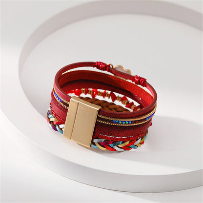 Red Polystyrene and Cubic Zirconia Heart Layered Bracelet, bracelet for women, dainty minimalist design, detail close-up