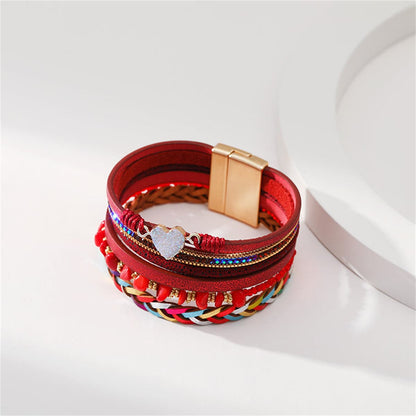 Red Polystyrene and Cubic Zirconia Heart Layered Bracelet, bracelet for women, dainty minimalist design, side view