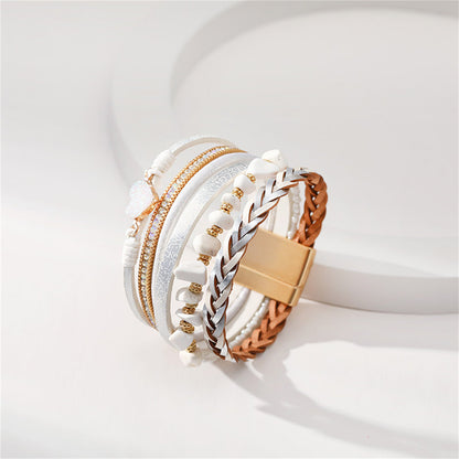 White Polystyrene and Cubic Zirconia Heart Layered Bracelet, bracelet for women, botanical inspired, side view