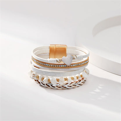 White Polystyrene and Cubic Zirconia Heart Layered Bracelet, bracelet for women, botanical inspired, detail close-up