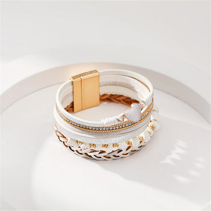 White Polystyrene and Cubic Zirconia Heart Layered Bracelet, bracelet for women, botanical inspired, lifestyle look