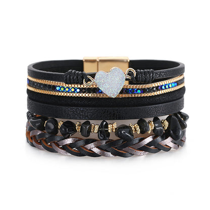 Cubic Zirconia and 18K Gold-Plated Layered Bracelet, gold bracelet for women, vintage-inspired design, front view